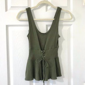 Express Olive Ribbed Peplum Top